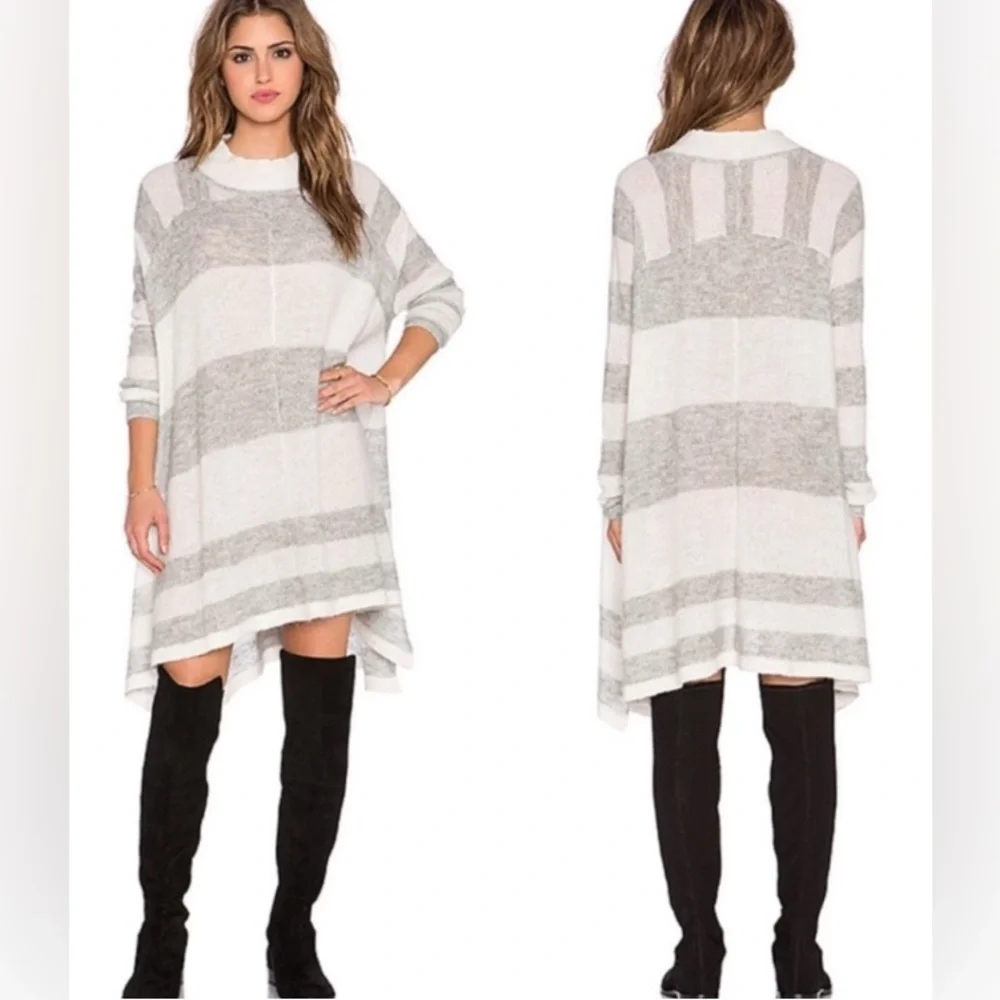 Free People Oversized Alpaca Lafayette Striped Mock Shrug Tunic Poncho Dress - Picture 6 of 8